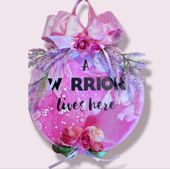 SALE! Breast Cancer Door Sign "A Warrior lives here" hand painted and designed - Picture 2 of 4